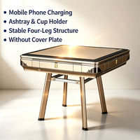 Table de Mahjong de Luxe Entièrement Automatique avec Mélangeur Manuel, Chargement USB et Pieds en Acier Inoxydable pour Jeux de Casino