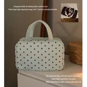 Bolsa de Aseo Impermeable Grande con Estampado de Lunares, Linda Bolsa de Cosméticos de Viaje de 3 Capas para Mujer - Product Image 3