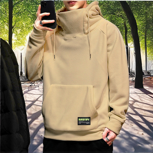<b>Thick</b> <b>Fleece</b> Solid Loose Fit Men's Autumn Winter High Neck Hooded Windproof Hip Hop Hoodies Pocket Eco-Friendly Breathable - Product Image 2