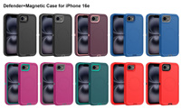 Coque de téléphone magnétique Defender avec clip étui pour IPhone16E housse de téléphone Defender magnétique 3 en 1 pour iPhone 15 16 Pro Max