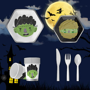 Halloween Feest Decoratieve Dinerplaat Pompoen Decoratieve Papieren Bord Bekervork - Product Image 2