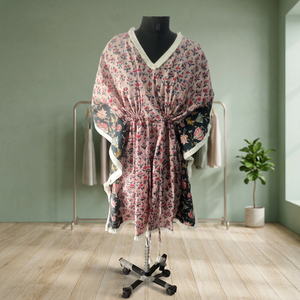 Caftán Floral Estampado a Mano de Alta Calidad, Vestido de Playa de Verano, Vestido de Baño, Caftán de Algodón Suave para Mujer, Caftán hasta la Rodilla - Product Image 3