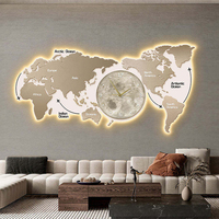 Mapa del Mundo Art Deco Moderno con Luces LED y Reloj, Decoración Personalizable para el Hogar