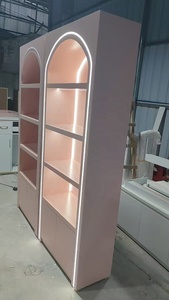 Factory direct sales Pink Beauty Salon Reception <b>Desk</b> & LED Arch Display Cabinet Set For <b>Nail</b> Spa Clinic - Product Image 5