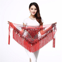Foulard de danse orientale, Chaîne de taille, Foulard triangulaire à paillettes et pompons, Bandeau de taille, Ceinture de taille, Corset de taille, Foulard de danse latine