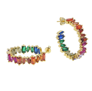 Gioielli di moda placcati in <span class=keywords><strong>oro</strong></span> donne europee di lusso full CZ <span class=keywords><strong>cerchio</strong></span> mix arcobaleno zircone cubico orecchino a <span class=keywords><strong>cerchio</strong></span> - Product Image 1