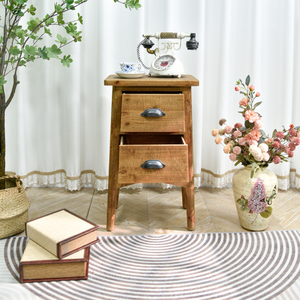 Mesita de Noche de Madera Maciza de Diseño Rústico, Gabinete Lateral para Cama con 2 Cajones, Hecho a Mano, Duradero, para Dormitorio Pequeño, Estilo Rústico, Apartamento, Almacenamiento en el Hogar - Product Image 3