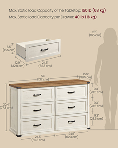 Commode 6 tiroirs LIRY Collection pour chambre et salon, 54 pouces de large, style ferme moderne, écologique, poignées en acier - Product Image 4