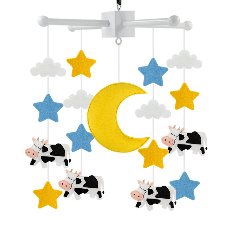Деревянное кольцо, горячая Распродажа, войлочные игрушки ручной работы для детей, мобильные изделия, коров, войлочные музыкальные игрушки, вешалка для детской кроватки