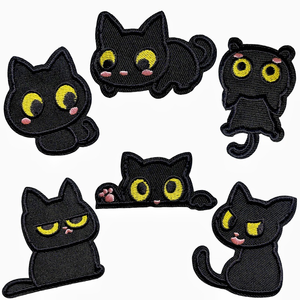All'ingrosso nero gatto Patch ferro su ricamato Patch sega su/ferro su Applique Patch per Jeans, cappelli, borse - Product Image 1