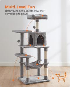 Feandrea Multi-Level Pluche <span class=keywords><strong>Cat</strong></span> <span class=keywords><strong>Condo</strong></span> Met 4 Krabpalen 143 Cm Kattentoren Activiteit Centre Klimkattenboom - Product Image 3