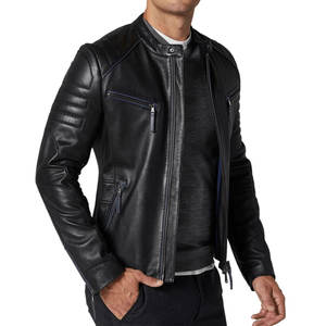 Veste en cuir pour homme élégante d'hiver en cuir véritable avec fermeture éclair Veste en cuir de mouton coupe-vent tendance pour homme - Product Image 2