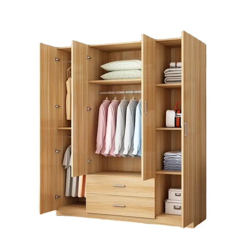Simple Modern Economy Pine Double Door Solid Wood Wardrobe Storage Cabinet
