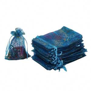 Sacs cadeaux en organza bleu corail pour bijoux, bonbons et cadeaux de mariage - Product Image 1