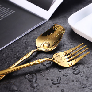Stainless Steel Spoon Golden Rose Meal Spoon Creative Flower Spoon Student <b>Lunch</b> Box Meal Spoon Portable Spoon Fork Gift <b>Set</b> - Product Image 2