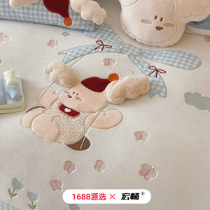 Juego de Ropa de Cama de Cuatro Piezas con Bordado de Dibujos Animados, de Felpa Suave, Cálido para Invierno, Agradable al Tacto, Duradero, con Diseño de Osos de Jardín - Product Image 3