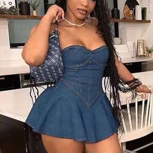 Robes en jean pour femmes à bas prix, nouvelle arrivée, décolleté sexy, sans bretelles, mini robe moulante en jean pour l'été - Product Image 2