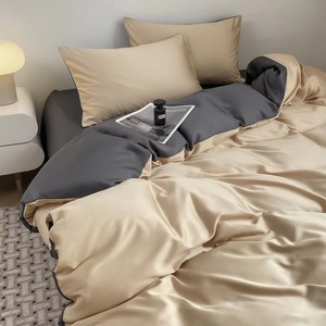 Silk <b>Satin</b> Duvet Cover <b>Set</b> Solid Color Bedding <b>Set</b> 4 Piece Bedroom Hotel Home Use - Product Image 5