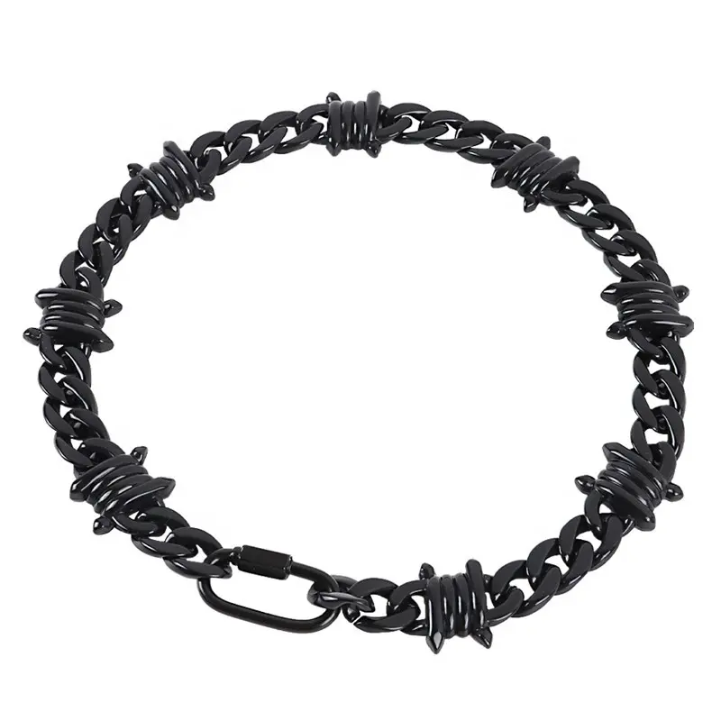 Black Acrylic Spike Chain Thorns Barbed Necklace For Men Hip Hop Barb Wire Long Choker Necklace 2022 Men's Jewelry Wholesale
