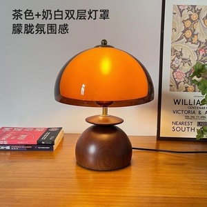 Mushroom Solid Wood Table Lamp Warm <b>Light</b> E27 Switch Control Bedroom Living Room <b>Night</b> <b>Light</b> Study Decoration - Product Image 4