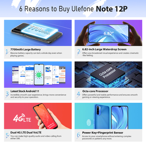 โทรศัพท์มือถือ <span class=keywords><strong>Ulefone</strong></span> Note <span class=keywords><strong>12P</strong></span> 4GB+64GB ชิปเซ็ต SC9863A แบตเตอรี่ขนาดใหญ่ 7700mAh หน้าจอ 6.8 นิ้ว ระบบปฏิบัติการ Android 12 กล้องหลัง 3 ตัว รองรับ OTG ปลดล็อคได้ - Product Image 2