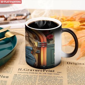 Curved Ergonomic Body Comfort Mug Frosted Black 11oz <b>Ceramic</b> Heat Sensitive Drinking <b>Cup</b> - Product Image 5