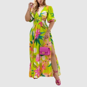 Nuevo Vestido Maxi Sexy con Estampado Floral y Volantes, Moda Femenina - Product Image 1