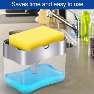Plastic Liquid Soap Dispenser Hand Press Soap Pump <b>Sponge</b> <b>Holder</b> <b>Kitchen</b> Sink Organizer Caddy 2 in 1 <b>Kitchen</b> Accessories Set - Product Image 3