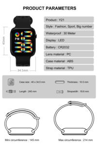 Bracelet en caoutchouc étanche unisexe facile à lire led grands <span class=keywords><strong>chiffres</strong></span> affichage <span class=keywords><strong>femme</strong></span> <span class=keywords><strong>montre</strong></span> numérique carrée - Product Image 2