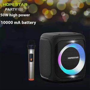 Hopestar PARTY100 50W 便携式蓝牙派对音箱带1个无线麦克风IPX6防水RGB灯TWS立体声卡拉OK音箱 - Product Image 2