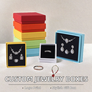 Boîte à bijoux en carton personnalisée en gros, avec couvercle et base, motif uni, style tendance, forme carrée, pour colliers et bagues, logo personnalisé - Product Image 2