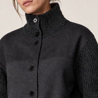 Cardigan en laine mérinos mélangée pour femme, col zippé en polaire jacquard géométrique OEM