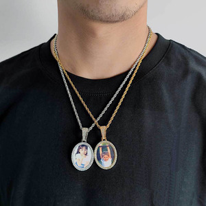 Collar Hip Hop con Colgante de Marco de Fotos Ovalado con Microcirconitas, Nuevo 2025 - Product Image 2