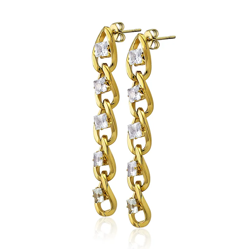 New Style Edelstahl Ohrringe Goldkette 52mm lange Ohrringe glänzende Kristalls tein Silber Ohrringe für Frauen Männer Schmuck