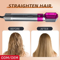Vente chaude 2025 Ensemble de coiffure rouge rose, peigne chauffant à air chaud en une étape, boucleur avec brosse interchangeable, tête rotative, brosse sèche-cheveux