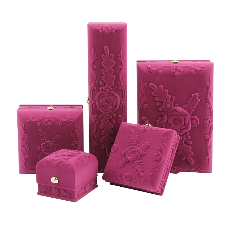 Luxury flower Printing Velvet Pu Leather Ring Gift Package Jewelry Box with Drawstring