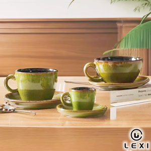 ชุดถ้วยกาแฟเอสเปรสโซเซรามิกเคลือบแบบวินเทจพร้อมจานรอง ถ้วยกาแฟเคลือบสีสันสดใสสำหรับร้านกาแฟ บ้าน สำนักงาน ขายส่ง รับสั่งทำ - Product Image 3
