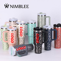 Mug isotherme léger et durable en acier inoxydable de 40 oz avec logo personnalisé, écologique, pour voiture, bière, boba, voyage d'aventure, motif léopard