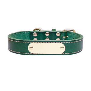 Collar de Cuero de Vaca Acolchado de Una Sola Capa con Placa de Identificación Grabable, Collar de Cuero de Grano Completo Ajustable para un Ajuste Personalizado - Product Image 1