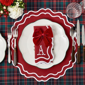 Napperons en lin français écologiques, brodés avec monogramme, mouchoirs en lin lavé, serviettes de Noël à bord festonné - Product Image 1