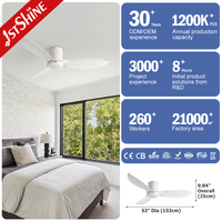 Ventilateur de plafond 1stshine de 52 pouces à profil bas avec lumière pour plafond bas, moteur DC silencieux, télécommande intelligente