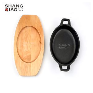 Fabricant Vente en gros Mini base ovale en bois Assiette grésillante Plat à gratin en fonte - Product Image 5