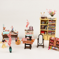 Kit de Casa de Muñecas en Miniatura Estilo Vintage con Luz LED, Kit de Modelo de Casa Pequeña de Madera 3D para Adultos