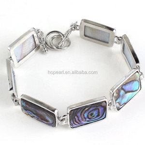 MOP103 Boho Beach Natural Jewelry Rectangle Abalone Paua <strong>Shells</strong> <strong>Bracelet</strong> - Product Image 2