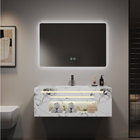 Meuble-lavabo mural de luxe moderne avec double vasque, miroir LED intelligent et éclairage intégré pour salle de bain
