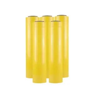 黄色のパレットパッキングストレッチフォイル工業用強度自己接着18 "1000フィートハンドラップストレッチロールフィルム