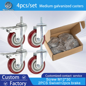 Mittelschwere verzinkte Polyurethan-Lenk rolle Doppellager-Lenk rolle mit Gewindes pindel - Product Image 3