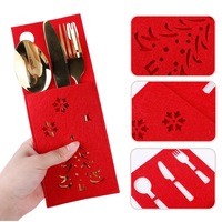 Sac de rangement pour couverts en PVC rouge rectangulaire ajouré 25x10cm pour décorations intérieures de Noël et de fête