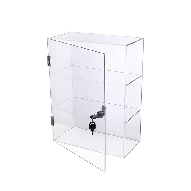 3-Shelf Clear Acrylic Eco-Friendly Display Case with Lock Non-Assembled Countertop for & Locking Box for Collectibles