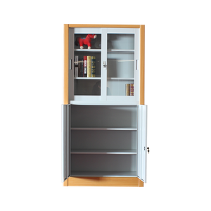Meubles de bureau en métal, armoires à dossiers avec portes coulissantes en verre, garde-corps en bois, armoire de rangement avec étagères réglables - Product Image 6